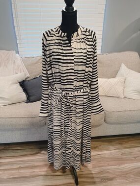 H&M Black and Cream Striped Button Down Shirt Dress Size XL